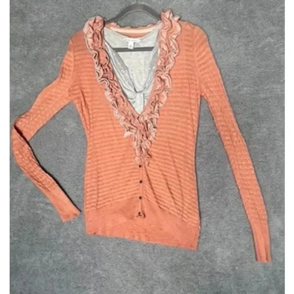 Banana Republic Women's Sweater / Tank Set Medium Ruffle Collar Orange Gray‎ - Picture 1 of 10